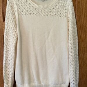 LOFT White Cable Knit Crew Neck Sweater